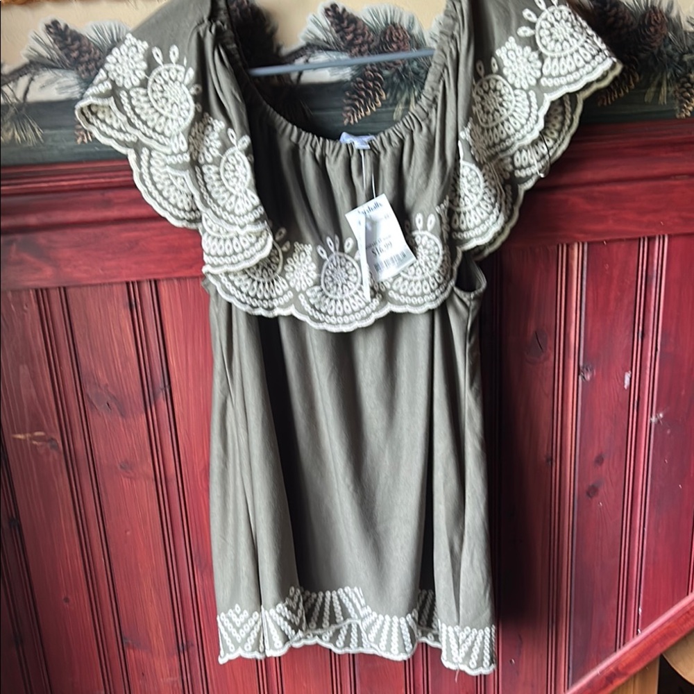 Embroidered Olive Green Top